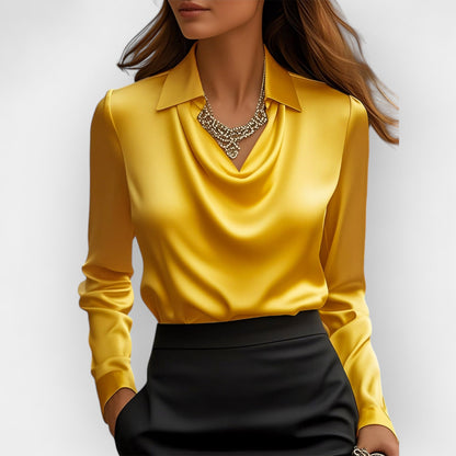 Women’s Satin Cowl-Neck Long-Sleeve Blouse