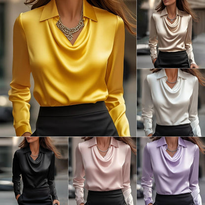 Women’s Satin Cowl-Neck Long-Sleeve Blouse