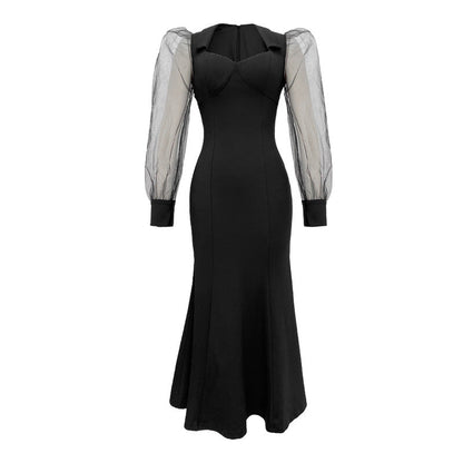 Women’s Sheer-Sleeve A-Line Dress